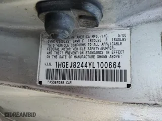 2000 Honda Civic EX with VIN 1HGEJ8244YL100664, listed as a Copart auction lot 50177735 with 211,236 mi miles and Salvage Title. Bid and sale history available at carsss.com. Image 12.