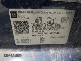 2020 Chevrolet Silverado 1500 Custom with VIN 3GCPWBEK1LG375611, listed as a Copart auction lot 54443785 with 116,591 mi miles and Salvage Title. Bid and sale history available at DreamBid. Image 13.