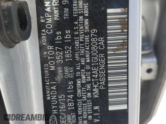 2016 Hyundai Accent SE with VIN KMHCT4AE1GU080879, listed as a Copart auction lot 58435055 with 114,712 mi miles and Salvage title. Bid and sale history available at DreamBid. Image 12.
