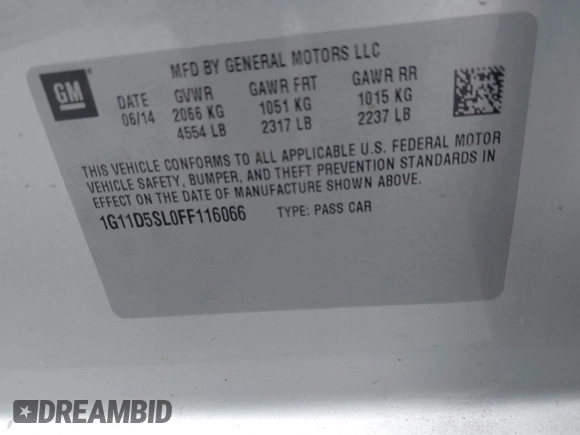 2015 Chevrolet Malibu LT with VIN 1G11D5SL0FF116066, listed as a IAAI auction lot 42078407 with 179,113 mi miles and . Bid and sale history available at DreamBid. Image 9.