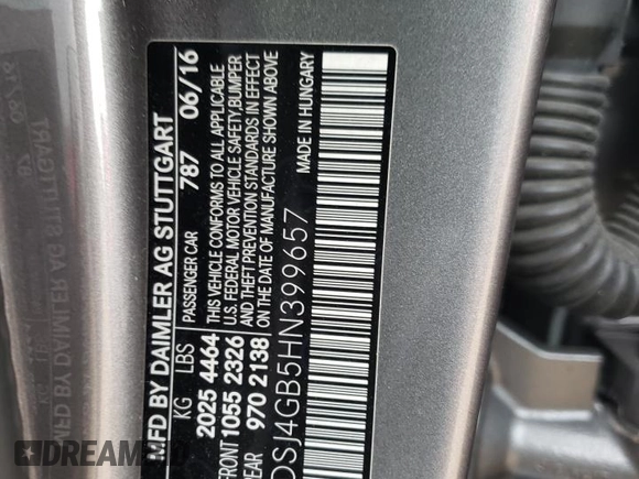 2017 Mercedes-Benz CLA 250 with VIN WDDSJ4GB5HN399657, listed as a Copart auction lot 54274123 with 66,036 mi miles and . Bid and sale history available at DreamBid. Image 12.