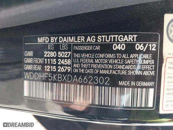 2013 Mercedes-Benz E-Class E 350 Luxury with VIN WDDHF5KBXDA662302, listed as a IAAI auction lot 41797633 with 153,644 mi miles. Bid and sale history available at carsss.com. Image 9.
