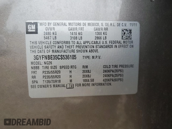 2012 Cadillac SRX Performance Collection z VIN 3GYFNBE35CS536105, wystawiony jako Copart lot #57588275 z przebiegiem 96 359 mil mil oraz Szkoda całkowita • Salvage title. Historia ofert i sprzedaży dostępna na DreamBid. Obrazek 12.