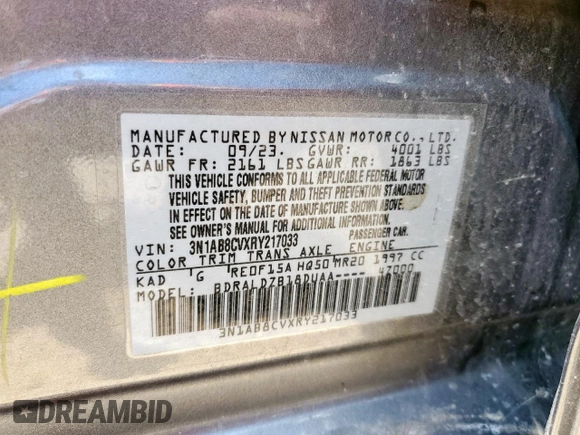 2024 Nissan Sentra SV with VIN 3N1AB8CVXRY217033, listed as a Copart auction lot 58655825 with 21,531 mi miles and Salvage title. Bid and sale history available at DreamBid. Image 13.