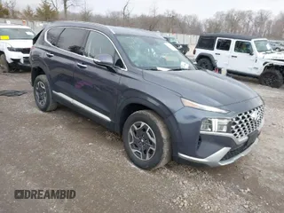 2021 Hyundai Santa Fe Hybrid Blue with VIN KM8S2DA13MU013627, listed as a IAAI auction lot 41630983 with 58,187 mi miles. Bid and sale history available at carsss.com. Image 1.