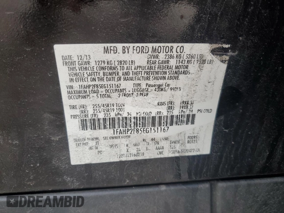 2014 Ford Taurus Limited z VIN 1FAHP2F85EG151167, wystawiony jako Copart lot #54376275 z przebiegiem 136 612 mil mil oraz Szkody całkowita. Historia ofert i sprzedaży dostępna na DreamBid. Obrazek 12.