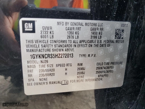 2017 Cadillac XT5 Premium Luxury FWD with VIN 1GYKNCRS5HZ272013, listed as a Copart auction lot 43985235 with NaN miles and Salvage Title. Bid and sale history available at carsss.com. Image 12.