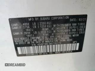 2021 Subaru Outback Limited with VIN 4S4BTANC3M3195312, listed as a Copart auction lot 60241815 with 66,507 mi miles and Salvage title. Bid and sale history available at DreamBid. Image 14.