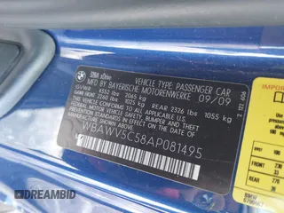 2010 BMW 3 Series with VIN WBAWV5C58AP081495, listed as a IAAI auction lot 41409908 with Not provided miles and . Bid and sale history available at DreamBid. Image 9.