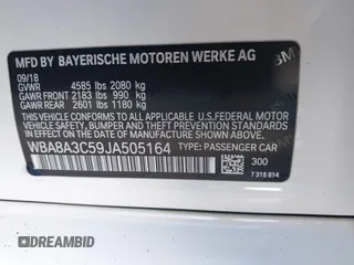 2018 BMW 3 Series 320i xDrive with VIN WBA8A3C59JA505164, listed as a IAAI auction lot 41959756 with 63,395 mi miles and . Bid and sale history available at DreamBid. Image 9.