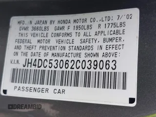 2002 Acura RSX Type S z VIN JH4DC53062C039063, wystawiony jako IAAI lot #42246738 z przebiegiem 230 103 mil mil oraz . Historia ofert i sprzedaży dostępna na DreamBid. Obrazek 9.