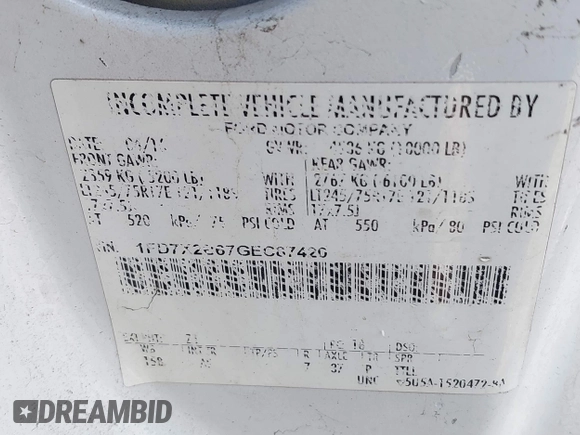 2016 Ford F-250 XL with VIN 1FD7X2B67GEC87420, listed as a IAAI auction lot 42014966 with Not provided miles and . Bid and sale history available at DreamBid. Image 9.