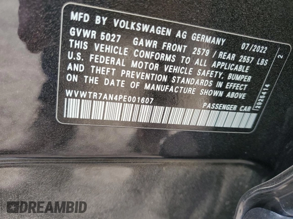 2023 Volkswagen Arteon SEL Premium R-Line with VIN WVWTR7AN4PE001607, listed as a Copart auction lot 57520055 with 42,705 mi miles and Salvage title. Bid and sale history available at DreamBid. Image 12.