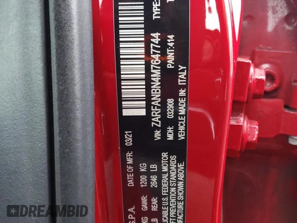 2021 Alfa Romeo Giulia Ti with VIN ZARFANBN4M7647744, listed as a Copart auction lot 51036045 with 83,974 mi miles and Salvage title. Bid and sale history available at DreamBid. Image 12.