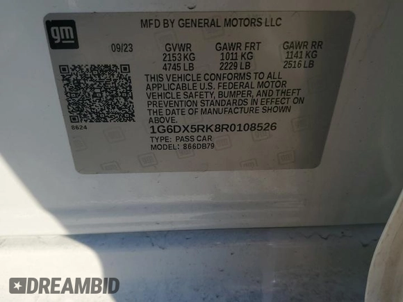 2024 Cadillac CT5 Luxury with VIN 1G6DX5RK8R0108526, listed as a Copart auction lot 48294545 with 25,210 mi miles and Salvage title. Bid and sale history available at DreamBid. Image 12.
