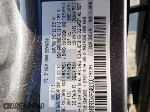 2015 Mazda CX-9 Grand Touring z VIN JM3TB3DV2F0456130, wystawiony jako Copart lot #60545095 z przebiegiem 120 892 mil mil oraz Szkoda całkowita • Salvage title. Historia ofert i sprzedaży dostępna na DreamBid. Obrazek 13.