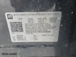 2022 Chevrolet Equinox LT with VIN 3GNAXUEV8NS228668, listed as a Copart auction lot 46578175 with 38,436 mi miles and Salvage Title. Bid and sale history available at carsss.com. Image 15.