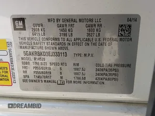 2014 Buick Enclave Leather with VIN 5GAKRBKD3EJ333113, listed as a IAAI auction lot 41955691 with 115,563 mi miles and . Bid and sale history available at carsss.com. Image 9.