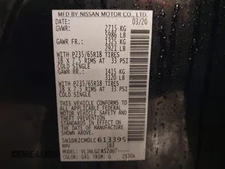 2020 Nissan Pathfinder SL with VIN 5N1DR2CM0LC613395, listed as a IAAI auction lot 41747091 with 82,062 mi miles and . Bid and sale history available at DreamBid. Image 9.
