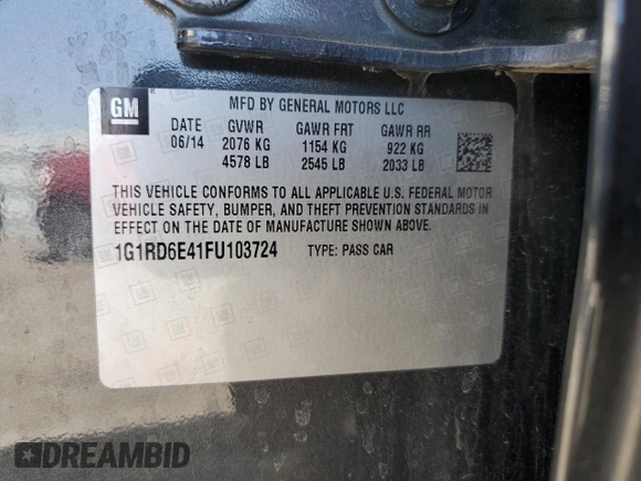 2015 Chevrolet Volt with VIN 1G1RD6E41FU103724, listed as a Copart auction lot 52907125 with 98,908 mi miles and Salvage Title. Bid and sale history available at carsss.com. Image 12.
