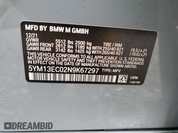 2022 BMW X3 M z VIN 5YM13EC02N9K67297, wystawiony jako Copart lot #86645084 z przebiegiem 23 792 mil mil oraz Szkoda całkowita • Salvage title. Historia ofert i sprzedaży dostępna na DreamBid. Obrazek 14.