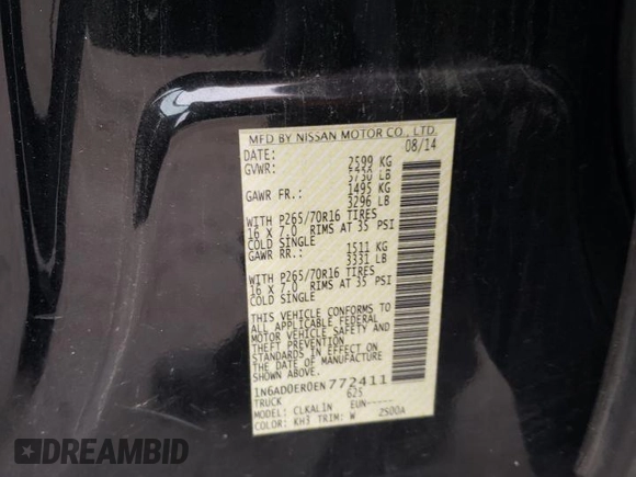 2014 Nissan Frontier SV with VIN 1N6AD0ER0EN772411, listed as a Copart auction lot 53854375 with 120,413 mi miles and Salvage Title. Bid and sale history available at DreamBid. Image 12.