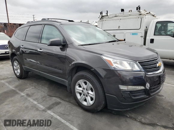 2015 Chevrolet Traverse LS z VIN 1GNKRFKD5FJ297259, wystawiony jako Copart lot #59894545 z przebiegiem 122 142 mil mil oraz Szkoda całkowita • Salvage title. Historia ofert i sprzedaży dostępna na DreamBid. Obrazek 4.