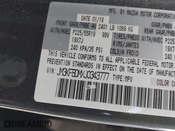 2018 Mazda CX-5 Grand Touring with VIN JM3KFBDMXJ0343777, listed as a IAAI auction lot 41741125 with 78,783 mi miles. Bid and sale history available at carsss.com. Image 9.