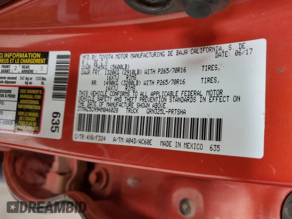 2017 Toyota Tacoma SR5 with VIN 3TMAZ5CN9HM046028, listed as a Copart auction lot 64113485 with 92,461 mi miles and Salvage title. Bid and sale history available at DreamBid. Image 12.
