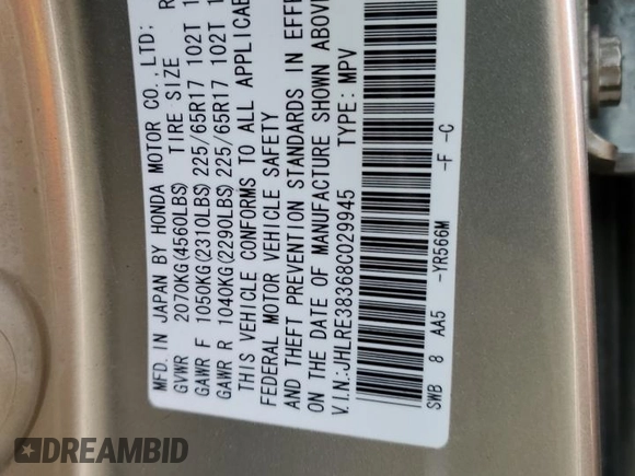 2008 Honda CR-V LX with VIN JHLRE38368C029945, listed as a Copart auction lot 43479775 with 117,318 mi miles and Salvage Title. Bid and sale history available at carsss.com. Image 13.