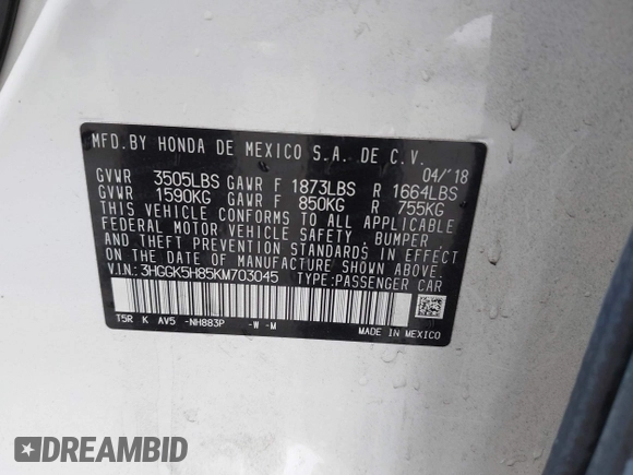 2019 Honda Fit EX with VIN 3HGGK5H85KM703045, listed as a IAAI auction lot 42120853 with Not Provided miles and . Bid and sale history available at DreamBid. Image 9.