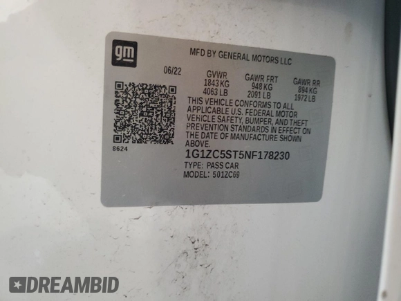 2022 Chevrolet Malibu LS with VIN 1G1ZC5ST5NF178230, listed as a Copart auction lot 48985355 with 36,451 mi miles and Clean Title. Bid and sale history available at DreamBid. Image 12.