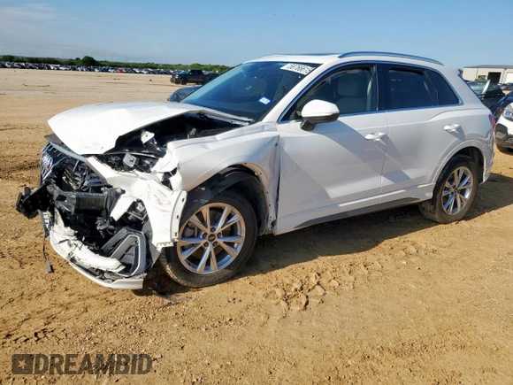 2023 Audi Q3 S line Premium with VIN WA1DECF35P1054849, listed as a Copart auction lot 58766615 with 43,588 mi miles and Salvage title. Bid and sale history available at DreamBid. Image 1.