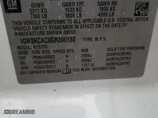 2016 Chevrolet Tahoe LTZ with VIN 1GNSKCKC8GR390130, listed as a Copart auction lot 86486834 with 127,213 mi miles and Salvage Title. Bid and sale history available at carsss.com. Image 13.