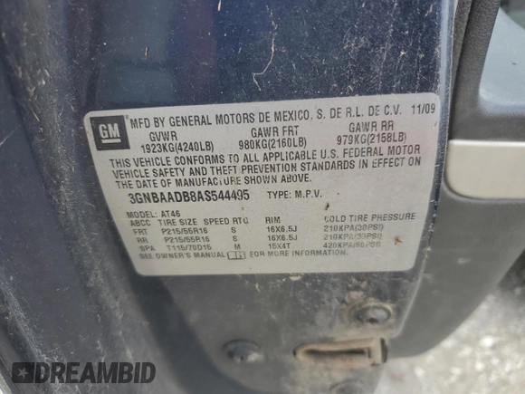 2010 Chevrolet HHR LS with VIN 3GNBAADB8AS544495, listed as a Copart auction lot 63886995 with 153,152 mi miles and Clean title. Bid and sale history available at DreamBid. Image 12.