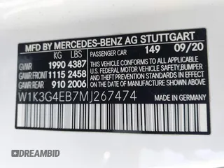2021 Mercedes-Benz A 220 with VIN W1K3G4EB7MJ267474, listed as a IAAI auction lot 42172963 with 33,086 mi miles and . Bid and sale history available at DreamBid. Image 9.