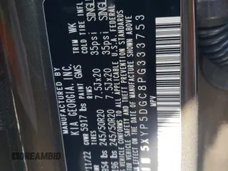 2023 Kia Telluride SX X-Line with VIN 5XYP5DGC8PG333753, listed as a Copart auction lot 43980934 with 12,673 mi miles and Salvage title. Bid and sale history available at DreamBid. Image 12.