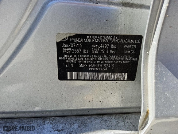 2015 Hyundai Sonata 2.4L Sport with VIN 5NPE34AF1FH162416, listed as a Copart auction lot 47227805 with 151,255 mi miles and Clean Title. Bid and sale history available at carsss.com. Image 12.