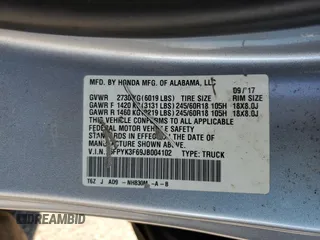 2018 Honda Ridgeline RTL-T z VIN 5FPYK3F69JB004102, wystawiony jako Copart lot #77747454 z przebiegiem Nie podano mil oraz Nie do naprawy. Historia ofert i sprzedaży dostępna na DreamBid. Obrazek 13.