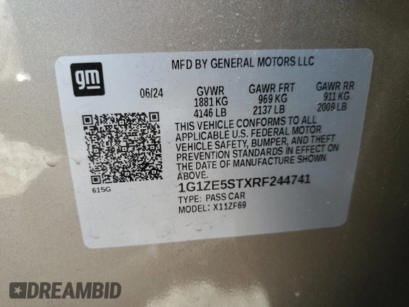 2024 Chevrolet Malibu LT with VIN 1G1ZE5STXRF244741, listed as a Copart auction lot 52980135 with 16,315 mi miles and Non Repairable. Bid and sale history available at DreamBid. Image 13.
