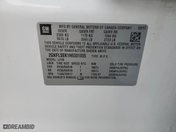 2017 GMC Terrain SLE with VIN 2GKFLSEK1H6301035, listed as a Copart auction lot 51755535 with 83,818 mi miles and Salvage Title. Bid and sale history available at carsss.com. Image 13.