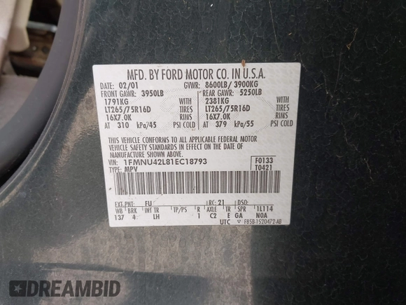 2001 Ford Excursion Limited z VIN 1FMNU42L81EC18793, wystawiony jako IAAI lot #41874483 z przebiegiem 182 967 mil mil oraz . Historia ofert i sprzedaży dostępna na DreamBid. Obrazek 9.