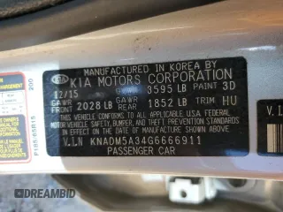 2016 Kia Rio LX with VIN KNADM5A34G6666911, listed as a Copart auction lot 50010045 with 75,479 mi miles and Salvage Title. Bid and sale history available at DreamBid. Image 12.