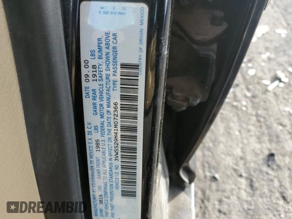 2001 Volkswagen Jetta z VIN 3VWSS29M41M072366, wystawiony jako Copart lot #42646065 z przebiegiem 98 347 mil mil oraz Szkoda całkowita • Salvage title. Historia ofert i sprzedaży dostępna na DreamBid. Obrazek 12.