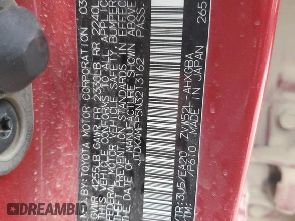 2022 Toyota Prius LE z VIN JTDKAMFP5N3213162, wystawiony jako Copart lot #82551774 z przebiegiem 55 173 mil mil oraz Szkoda całkowita • Salvage title. Historia ofert i sprzedaży dostępna na DreamBid. Obrazek 12.
