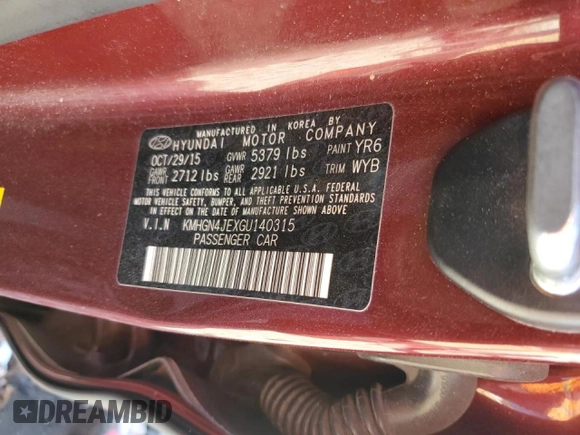 2016 Hyundai Genesis 3.8L with VIN KMHGN4JEXGU140315, listed as a Copart auction lot 47215835 with 117,486 mi miles and Salvage Title. Bid and sale history available at carsss.com. Image 14.