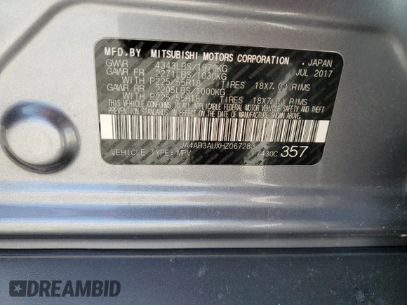 2017 Mitsubishi Outlander Sport ES 2.0 with VIN JA4AR3AUXHZ067283, listed as a Copart auction lot 48813815 with 117,182 mi miles and Salvage Title. Bid and sale history available at carsss.com. Image 13.