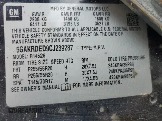 2012 Buick Enclave Premium with VIN 5GAKRDED9CJ239287, listed as a Copart auction lot 47086705 with 122,119 mi miles and Clean Title. Bid and sale history available at carsss.com. Image 14.
