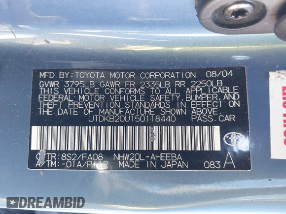 2005 Toyota Prius z VIN JTDKB20U150118440, wystawiony jako IAAI lot #42090135 z przebiegiem 263 095 mil mil oraz . Historia ofert i sprzedaży dostępna na DreamBid. Obrazek 9.