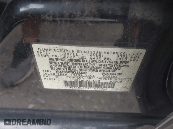 2012 Nissan Sentra 2.0 with VIN 3N1AB6AP5CL633312, listed as a IAAI auction lot 42638745 with Not provided miles and . Bid and sale history available at DreamBid. Image 9.